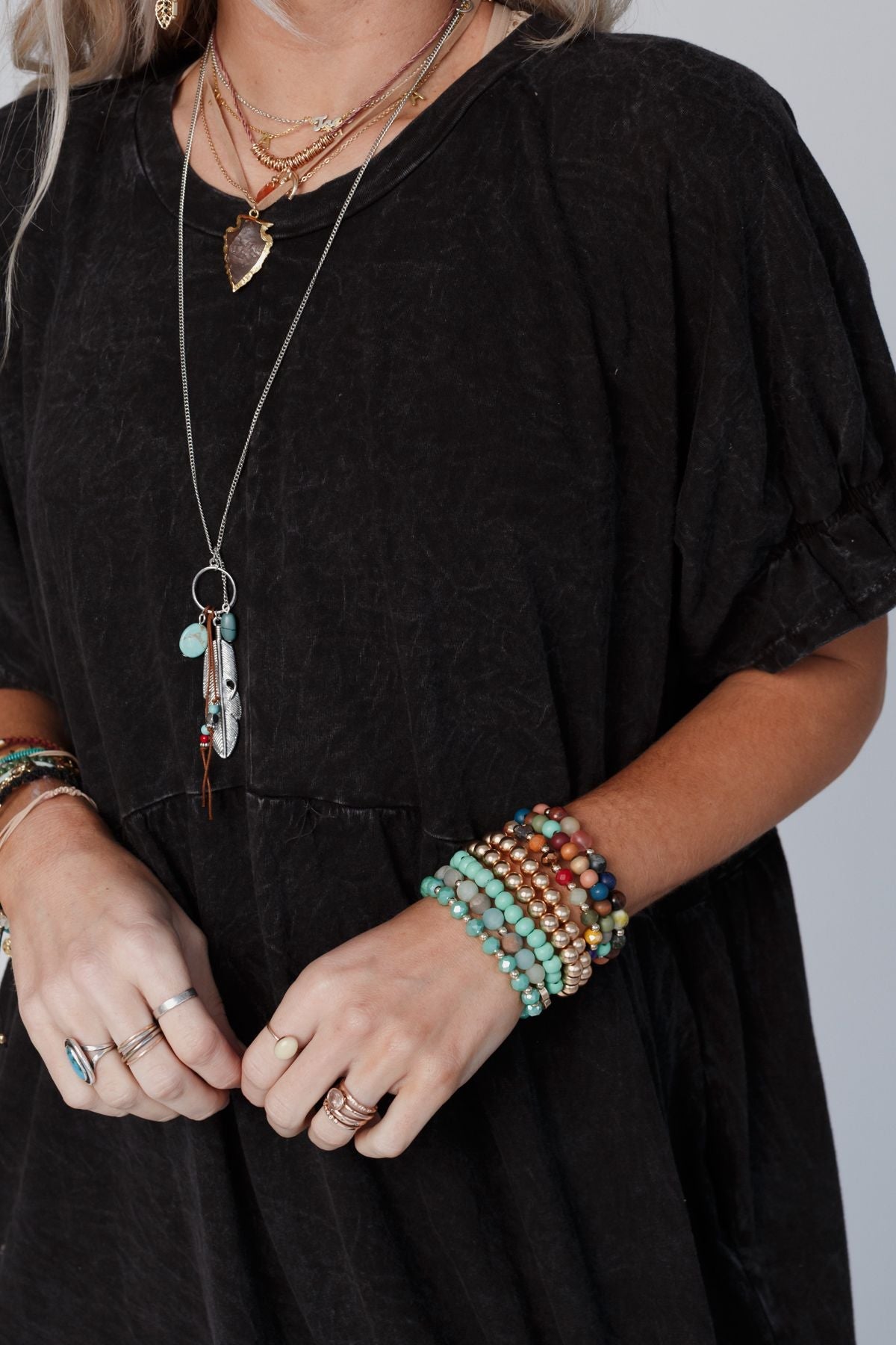 Feather Charm Pendant Necklace - Silver