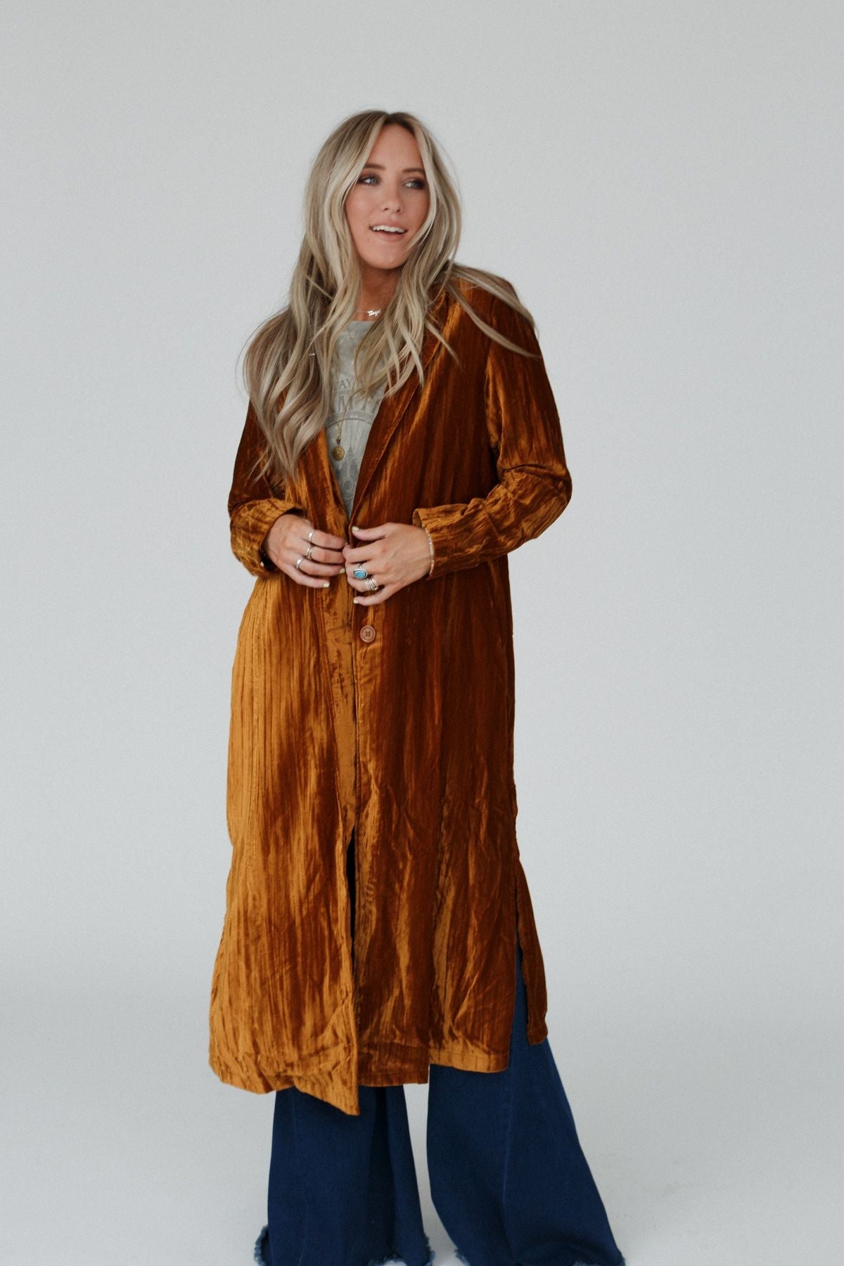 City Walks Velvet Duster Coat - Camel