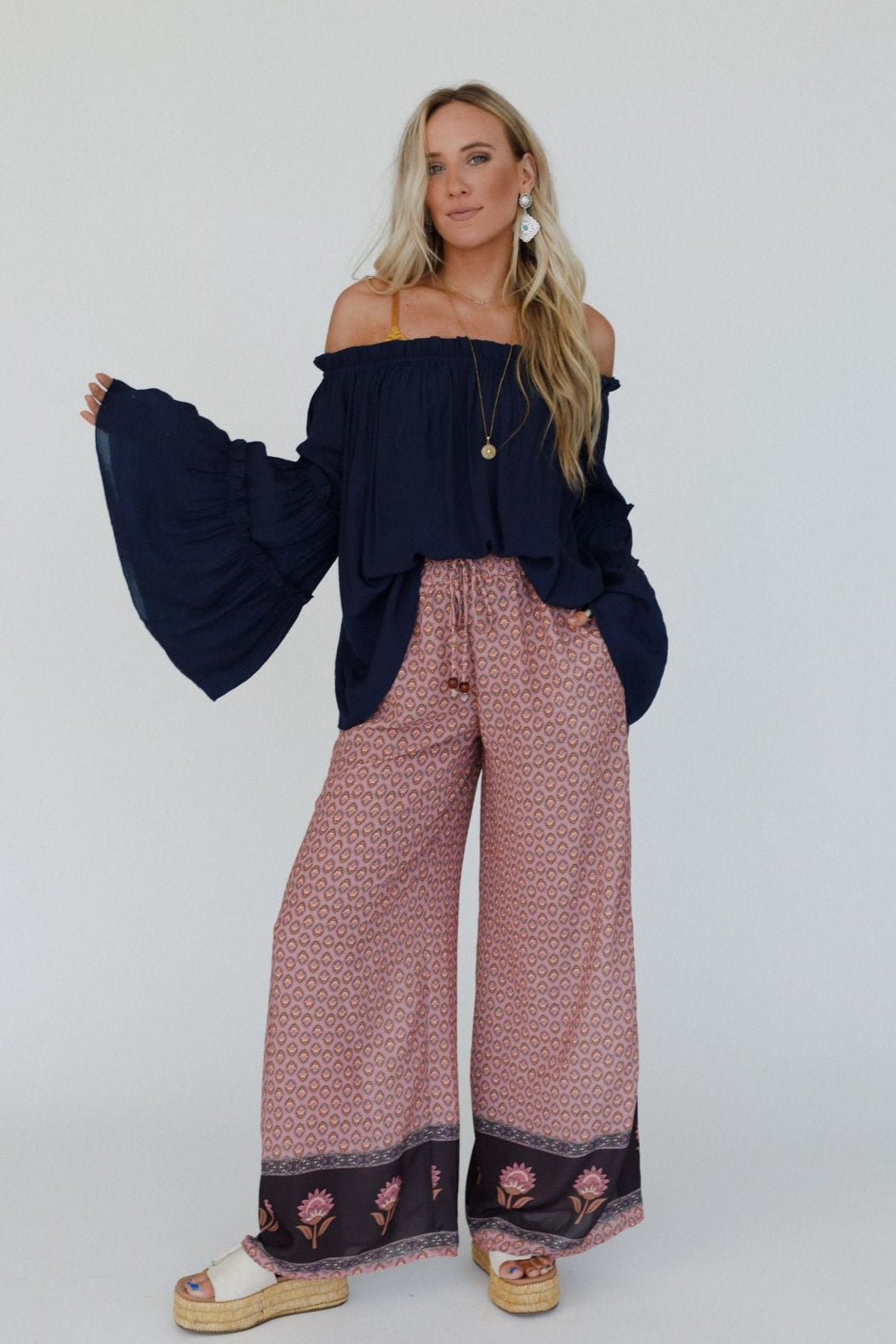 Petal Dancer Bell Sleeve Top - Navy