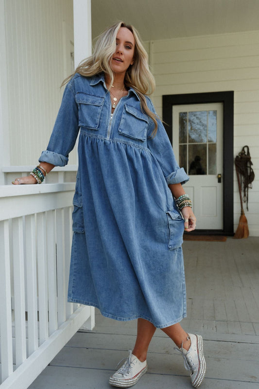 Wild Willow Denim Maxi Dress - Light Denim