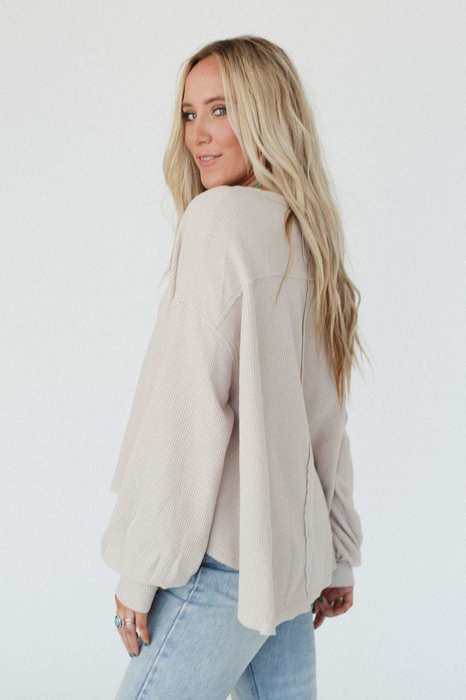 Poetry Thermal V Neck Top - Oatmeal