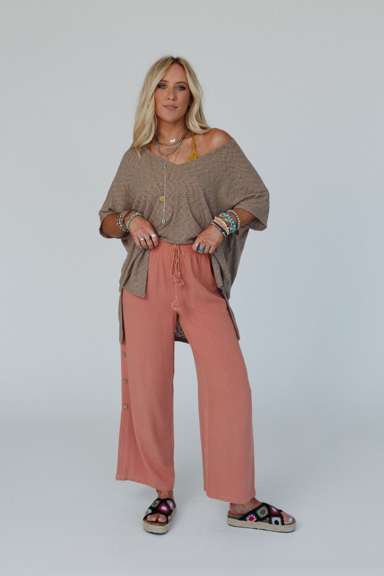 The Nest Warm Nights V Neck Top - Mocha Dark
