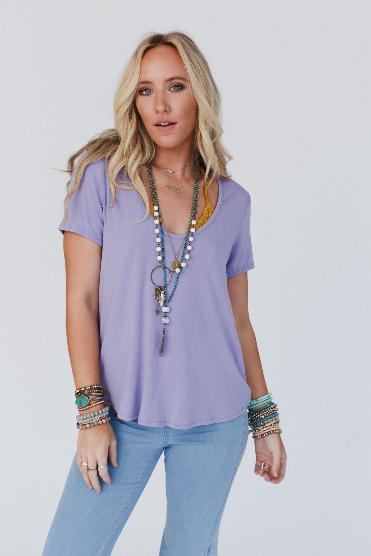 The Nest Scoop Neck Bralette Tee - New Lavender