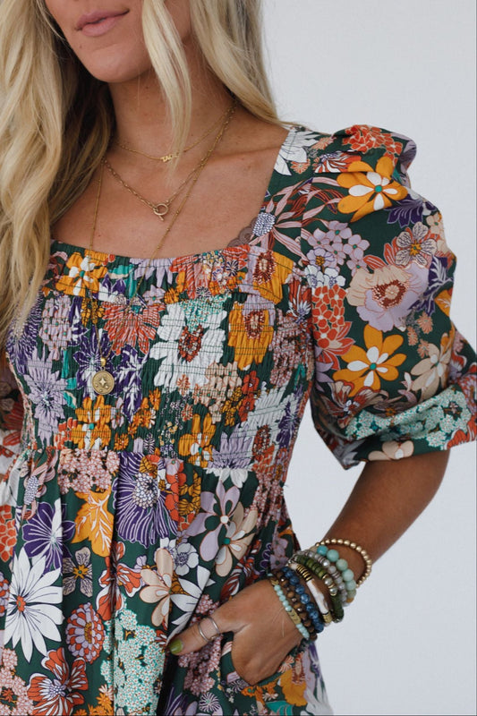 Forest Path Floral Maxi Dress - Green