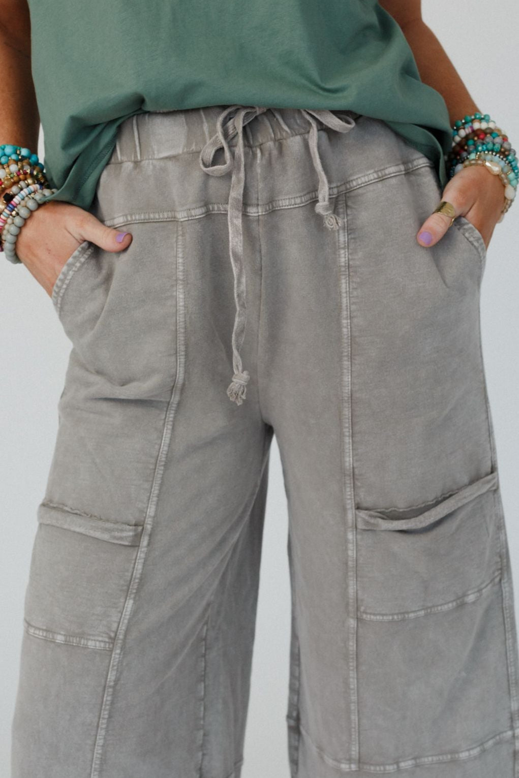 Lucky One Wide Leg Full Pant - Olive Gray