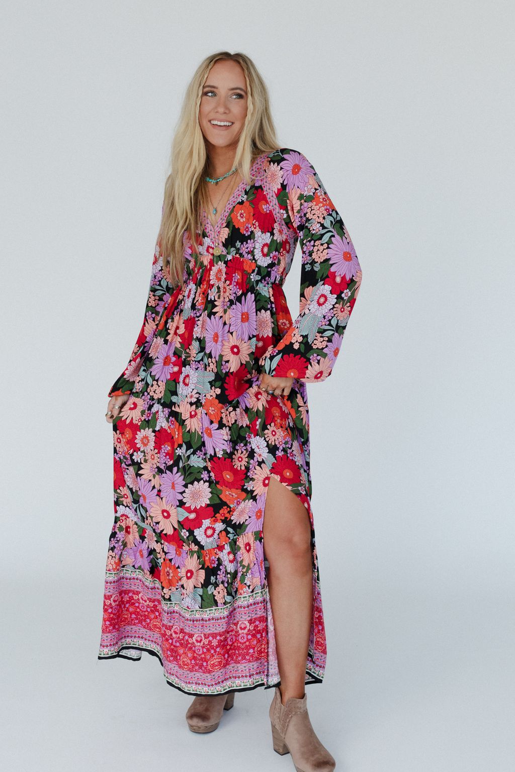 Meadow Edge Maxi Dress - Black Multi