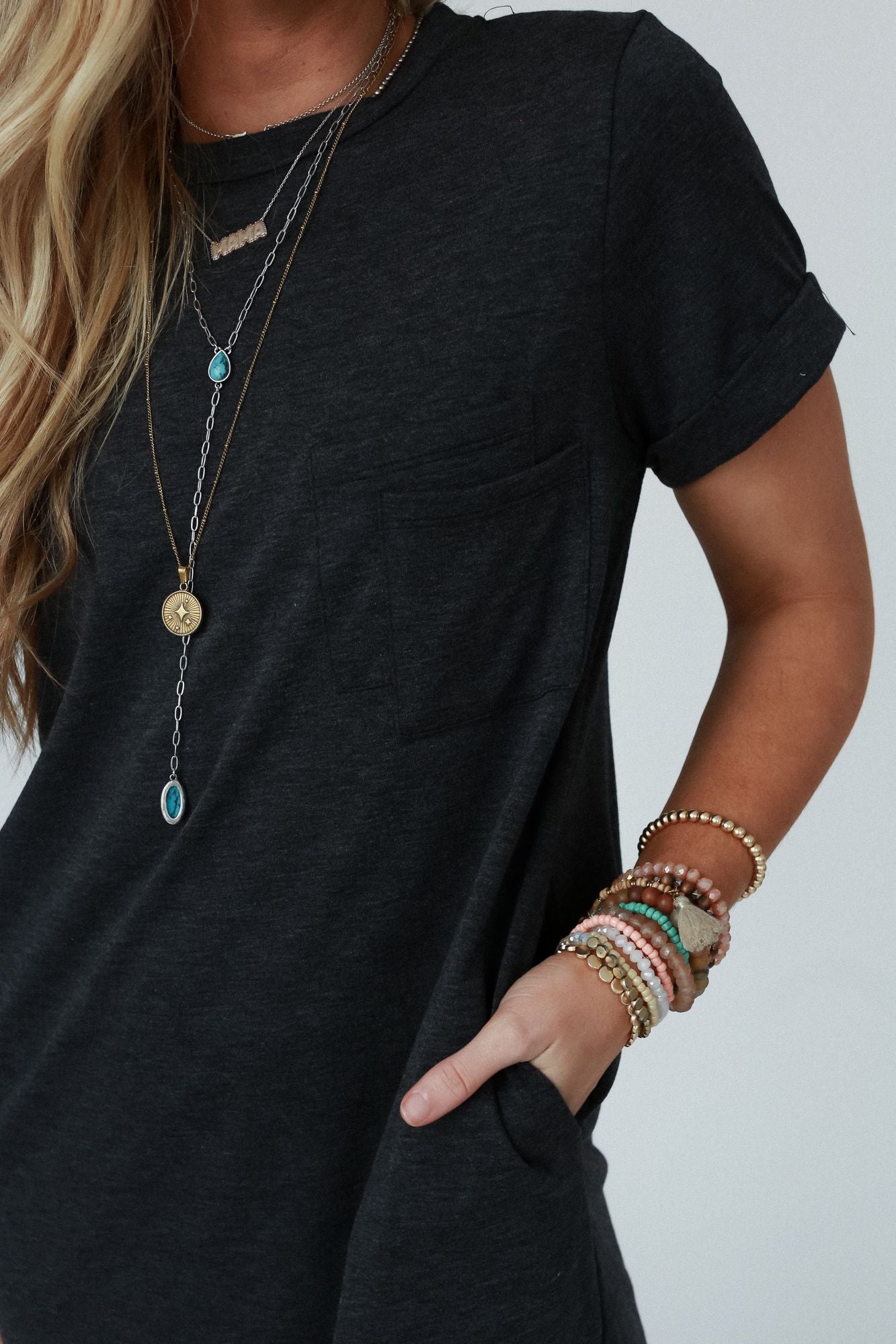 The Nest On The Daily Pocket Tee Dress - Charcoal 2Tone