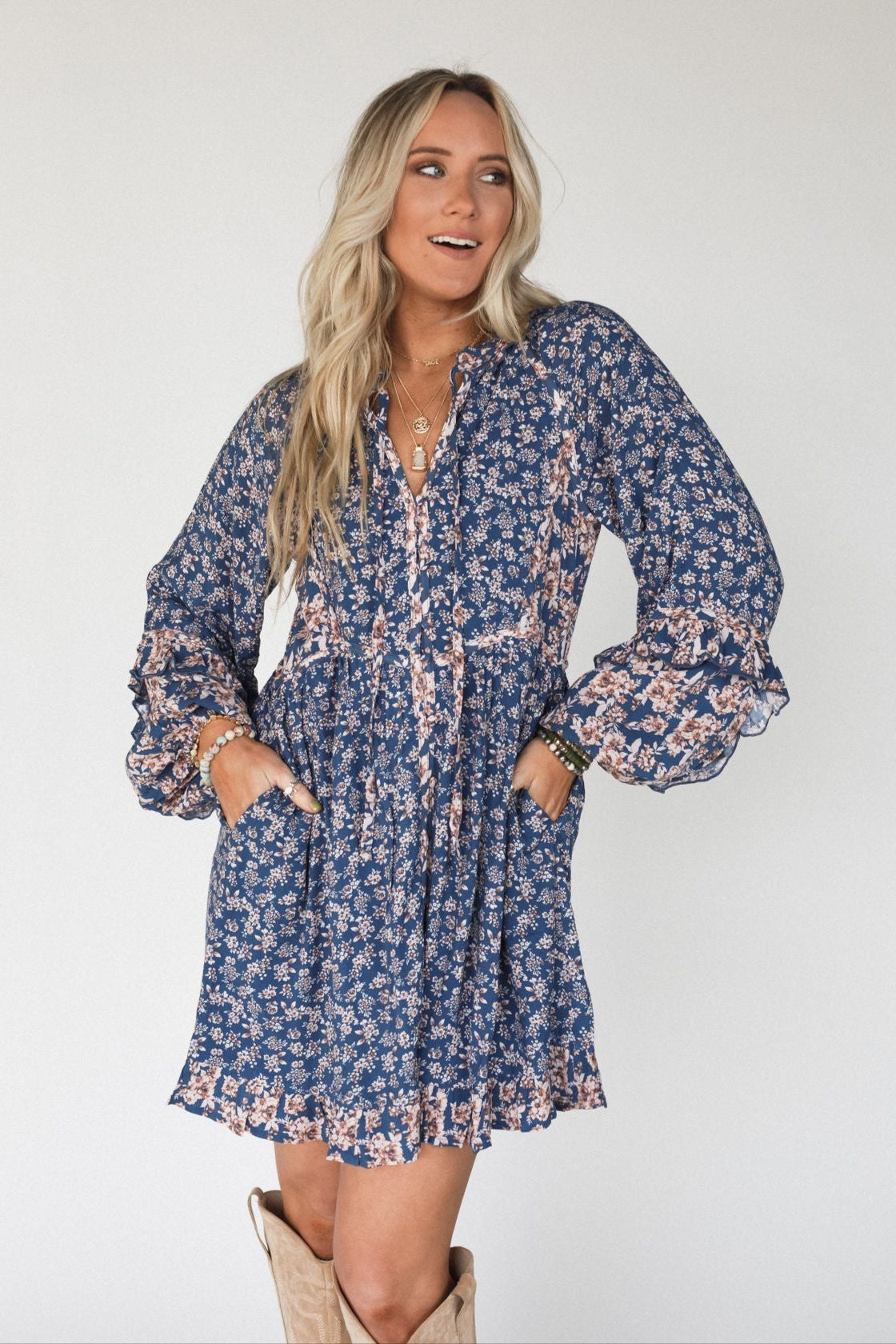 Alvina Floral Dress - Navy