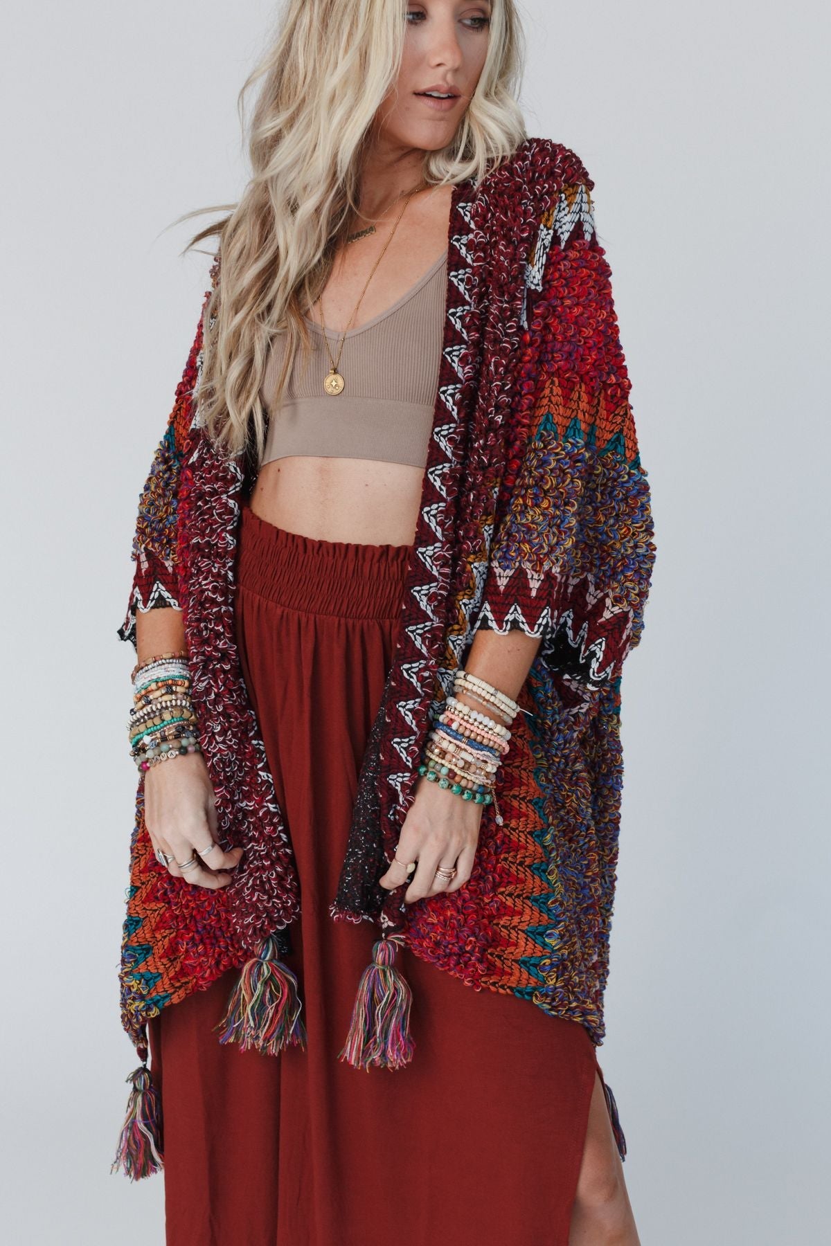 Desert Dreams Crochet Ruana - Maroon