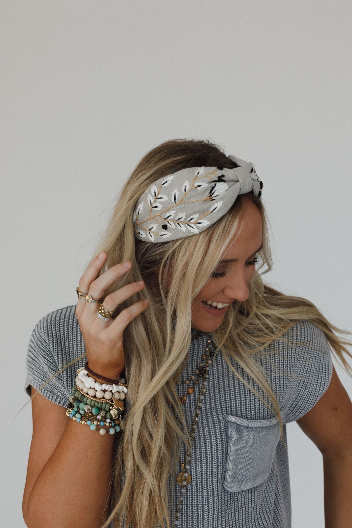 Monochrome Bloom Garden Headband - Gray