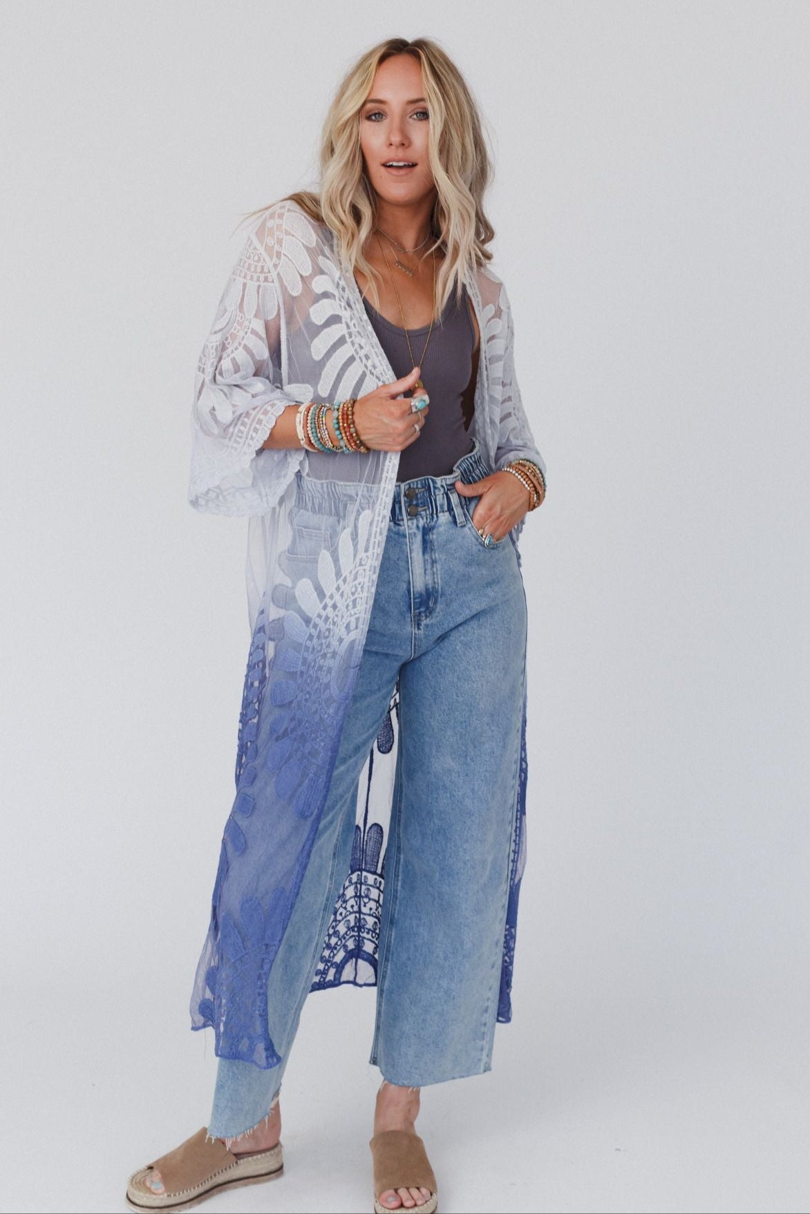 Poolside Ombre Lace Kimono - Periwinkle