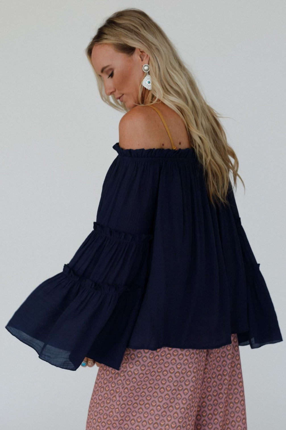 Petal Dancer Bell Sleeve Top - Navy