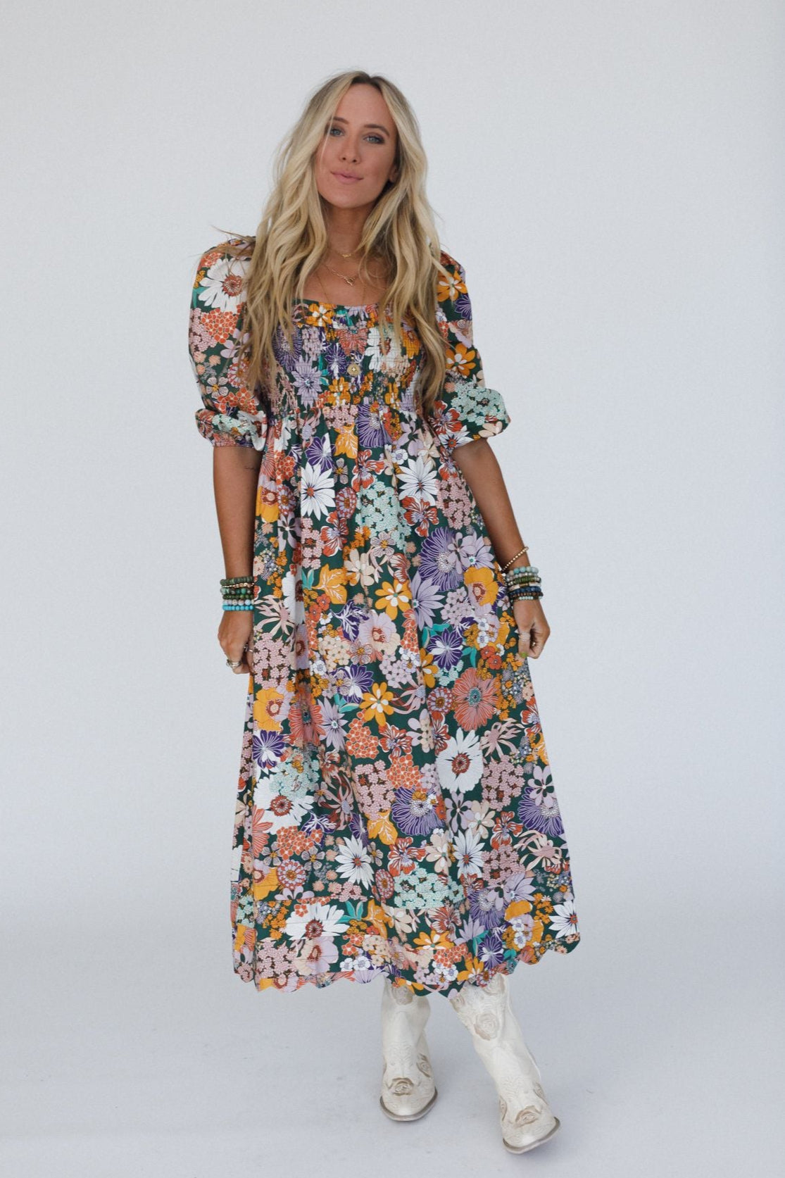 Forest Path Floral Maxi Dress - Green