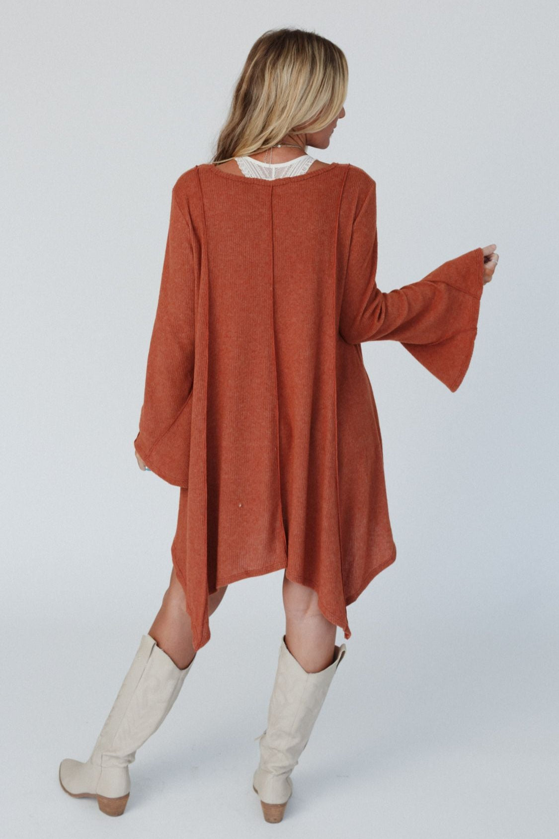 The Nest Golden Hour Long Bell Sleeve Tunic Dress - Rust