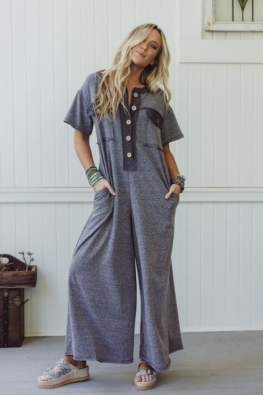 The Nest Jodi Short Sleeve Jumpsuit - Charcoal