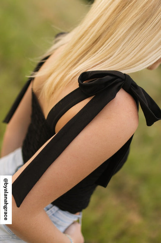 To The City Tie Shoulder Top - Black