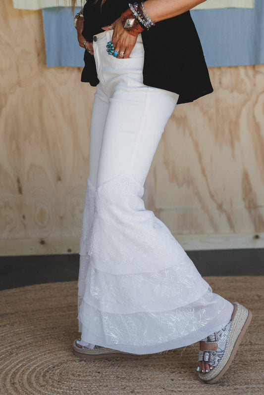 Marbella Lace Flared Jeans - White