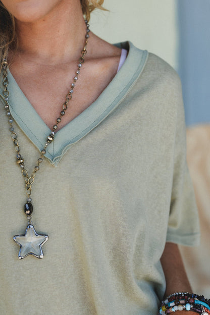 Tash V Neck Tee - Moss