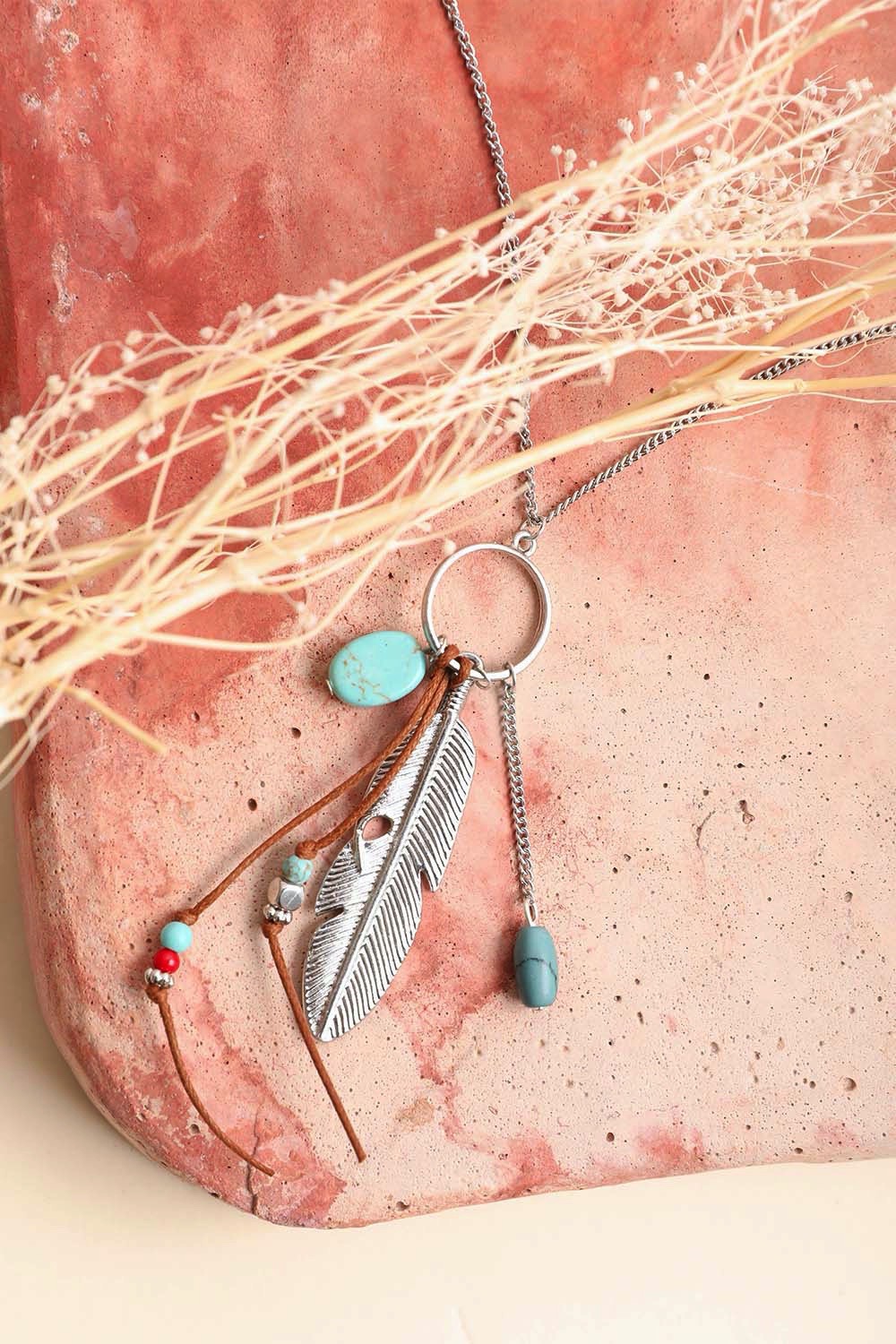 Feather Charm Pendant Necklace - Silver