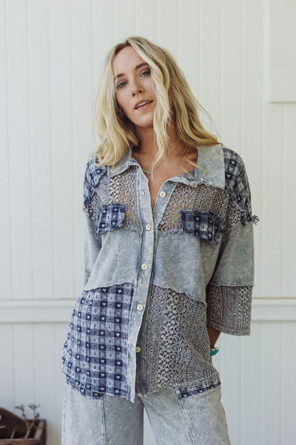 Lost In Love Button Down Top - Grey
