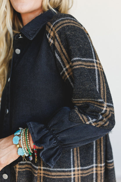 Beau Plaid Button Front Dress - Black