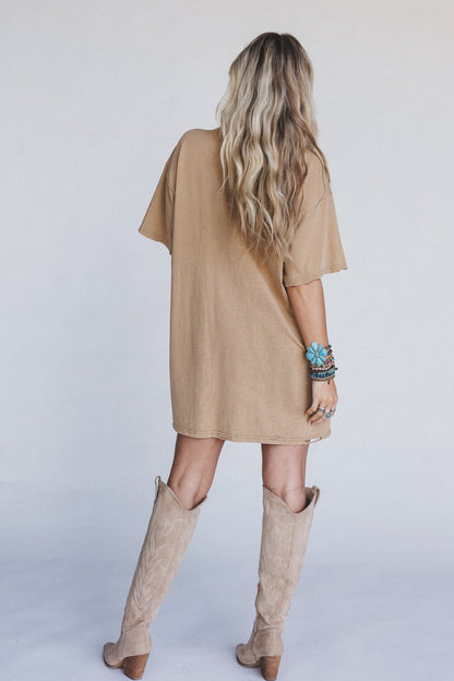 Howdy Vibes Tee Dress - Tan