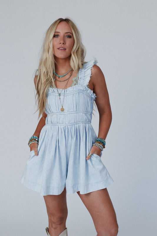 Dazzle In Denim Romper - Light Denim