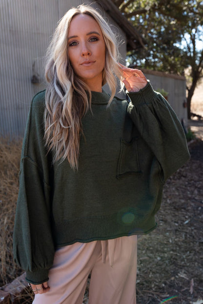Fireside Talks Balloon Sleeve Sweater - Olive