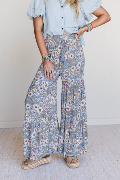 Botanic Drift Wide Leg Pants - Dusty Blue