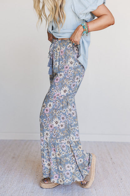 Botanic Drift Wide Leg Pants - Dusty Blue