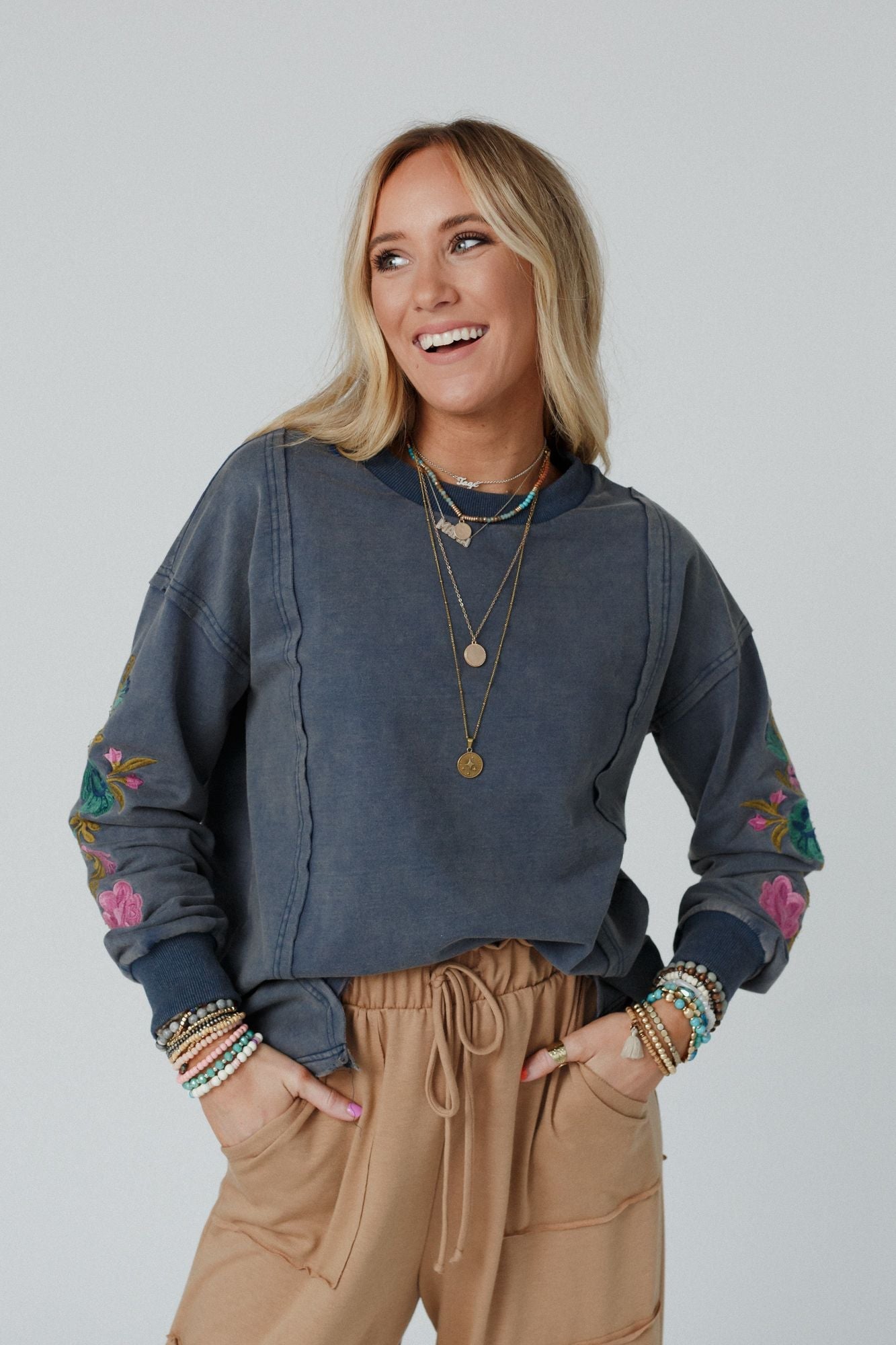 Floral Muse Embroidered Top - Blue