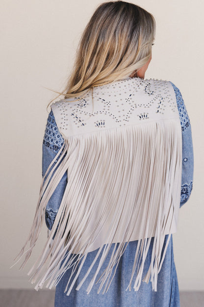 Coastal Pearl Fringe Vest - Stone