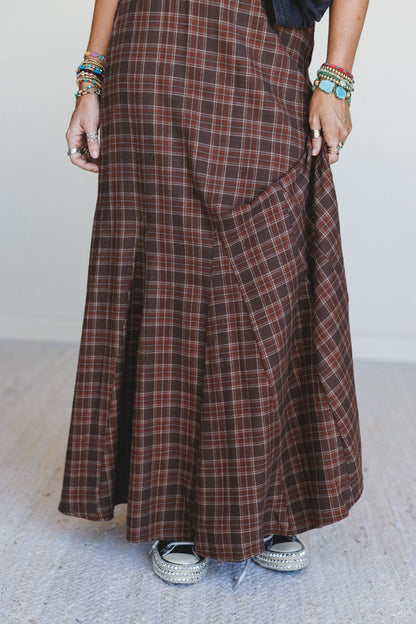 High Plains Plaid Maxi Skirt - Brown