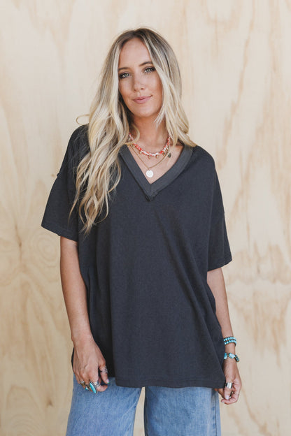 Tash V Neck Tee - Charcoal