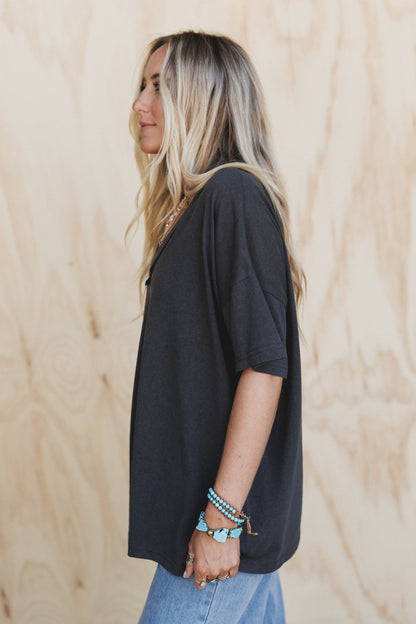 Tash V Neck Tee - Charcoal