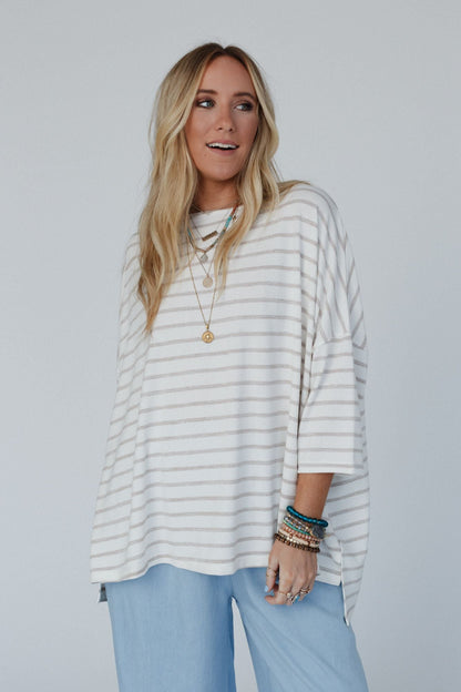 The Nest Swaying Stripes Top - Oatmeal