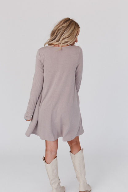 The Nest Jake Long Sleeve Crewneck Dress - Mocha Latte
