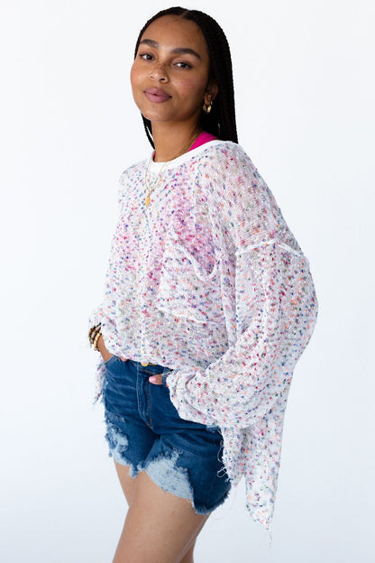 Speckled Beauty Pullover Sweater - White
