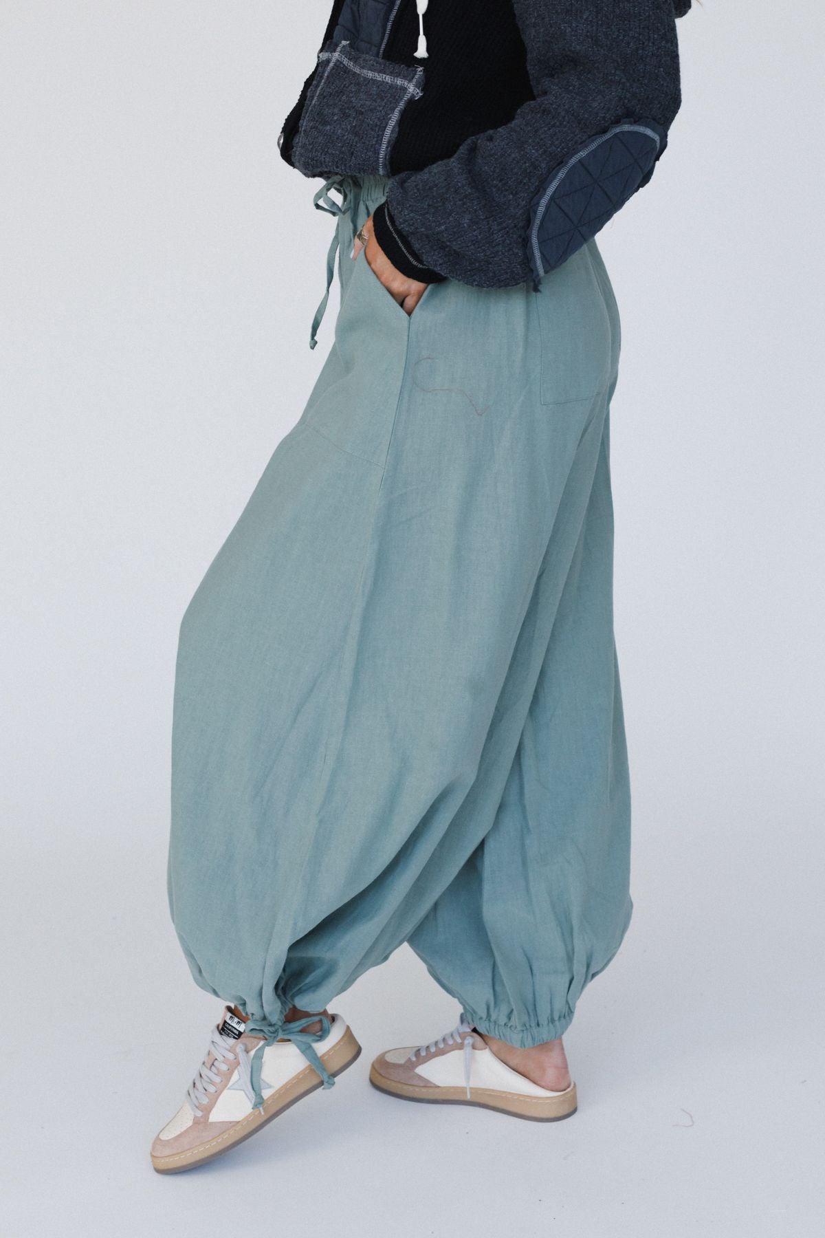 The Nest Theadora Wide Leg Cinched Pants - Light Olive