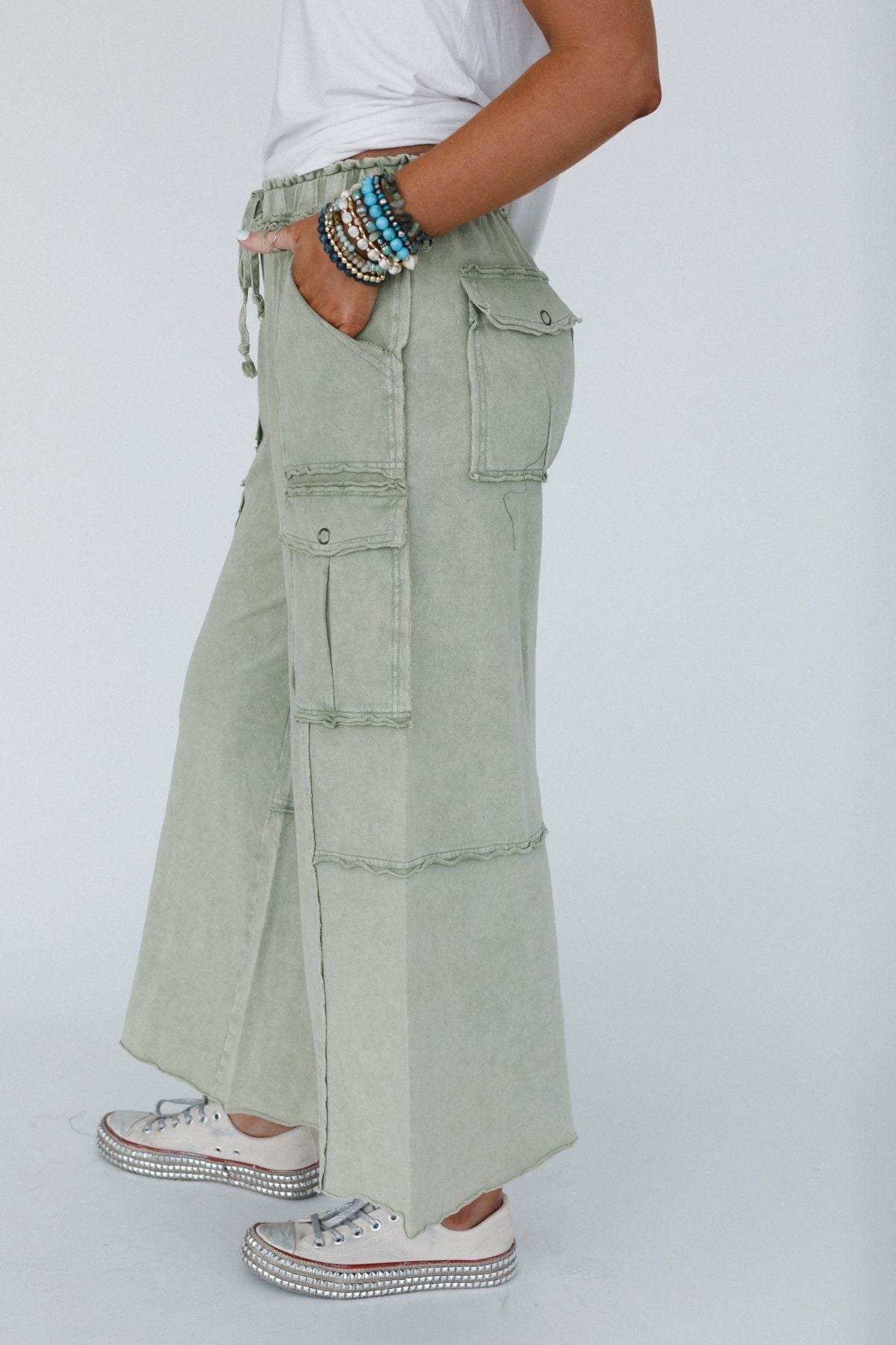 Game On Cargo Wide Leg Pant - Faded Olive