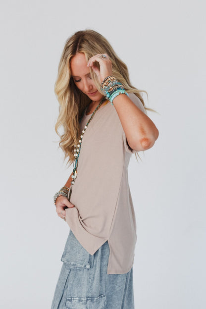The Nest Classic V Neck Top - Sand