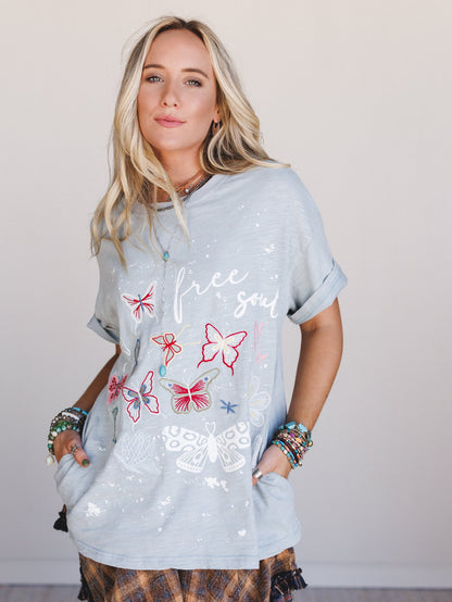 Butterflies Forever Graphic Tee - Blue