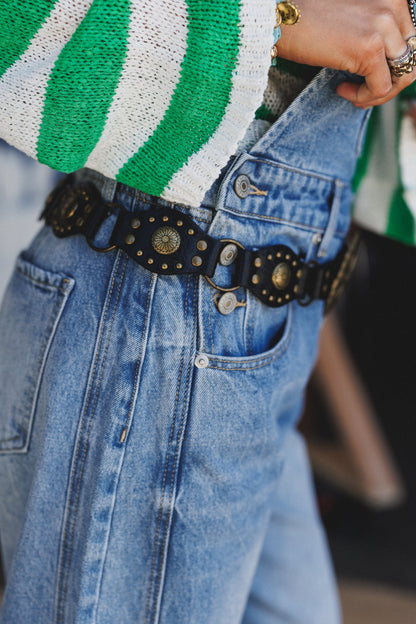Rustic Medallion Concho Belt - Black