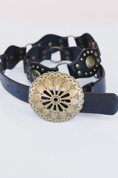 Rustic Medallion Concho Belt - Black