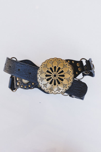 Rustic Medallion Concho Belt - Black