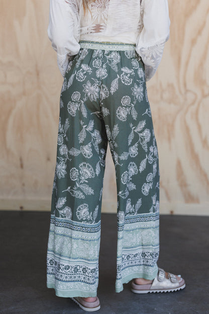 Roam Easy Printed Wide Leg Pants - Olive