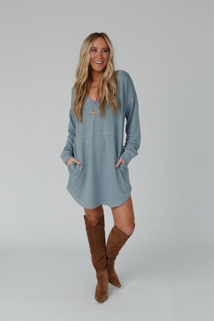 The Nest Meadow Long Sleeve Tunic Dress - Electric Blue