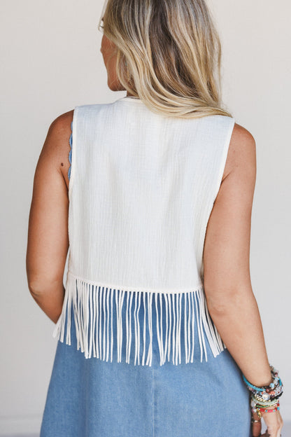 Sun Wander Crochet Fringe Top - Ivory