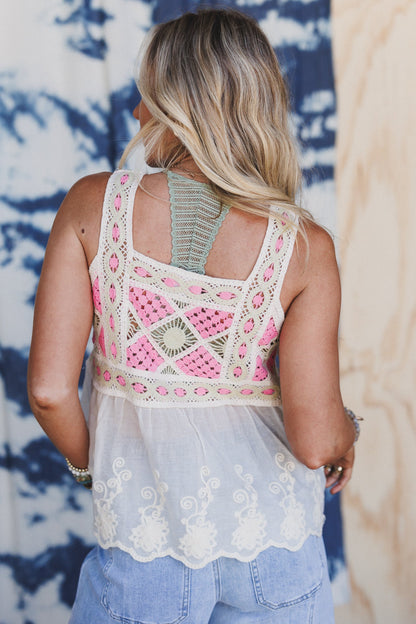 Sugar Daze Embroidered Crochet Top - Pink