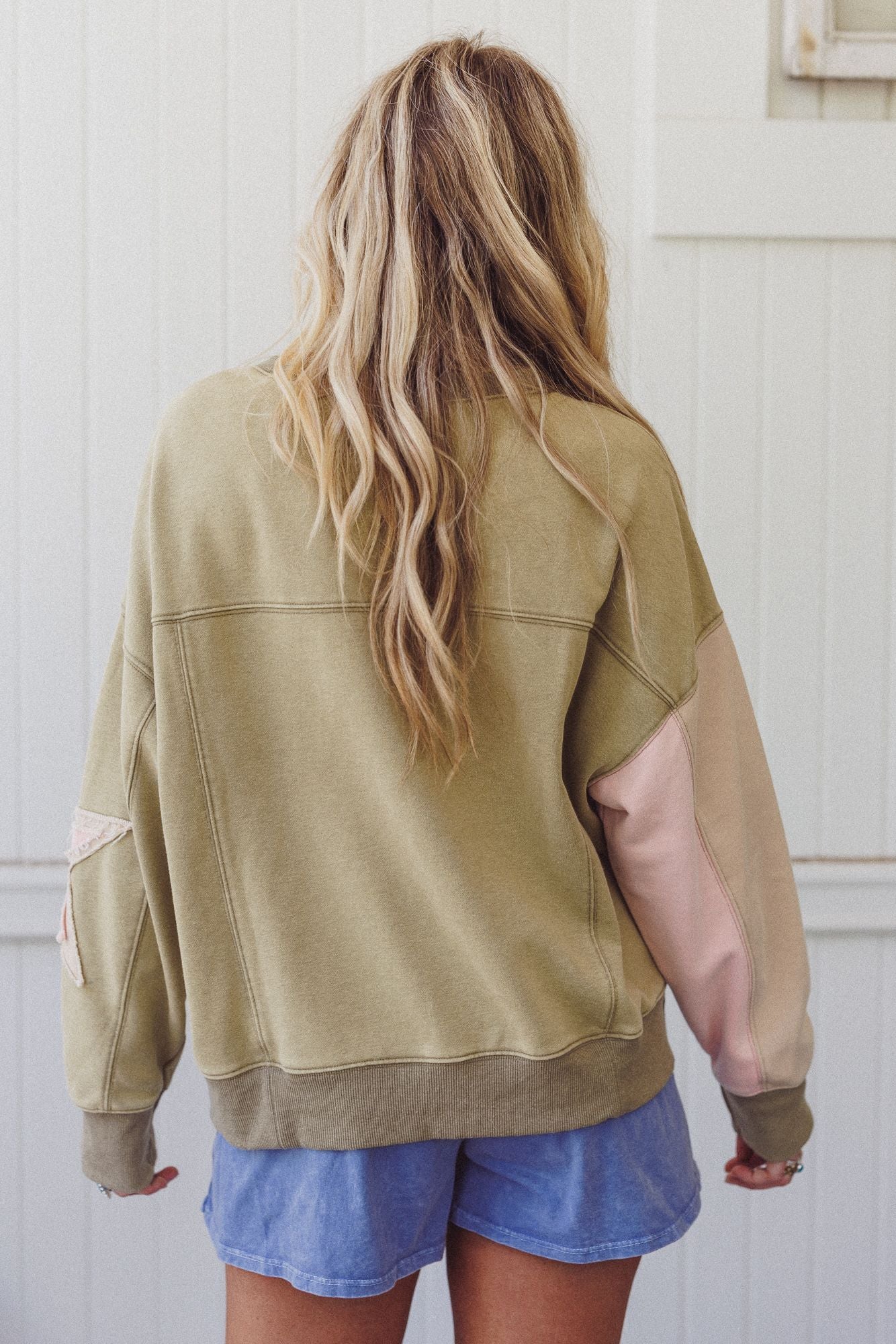 Starlit Soul Patchwork Pullover - Olive